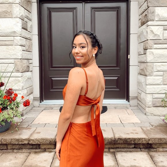 Satin Cut Out Maxi Dress - Copper - Picture 2 of 2